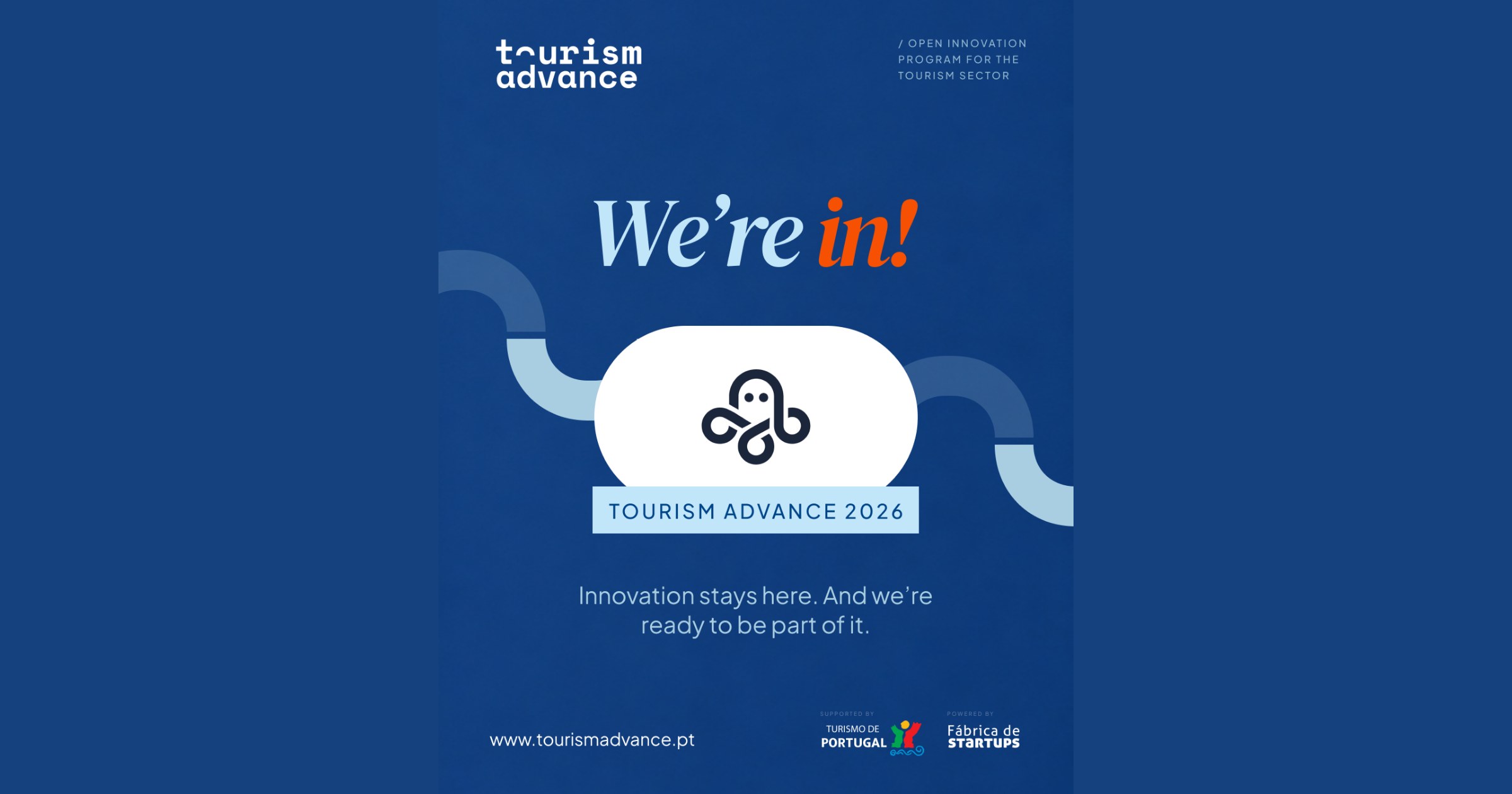 Tourism Advance 2026 graphic reading "We’re in!" with the Octopus AI logo and the line "Innovation stays here. And we’re ready to be part of it."